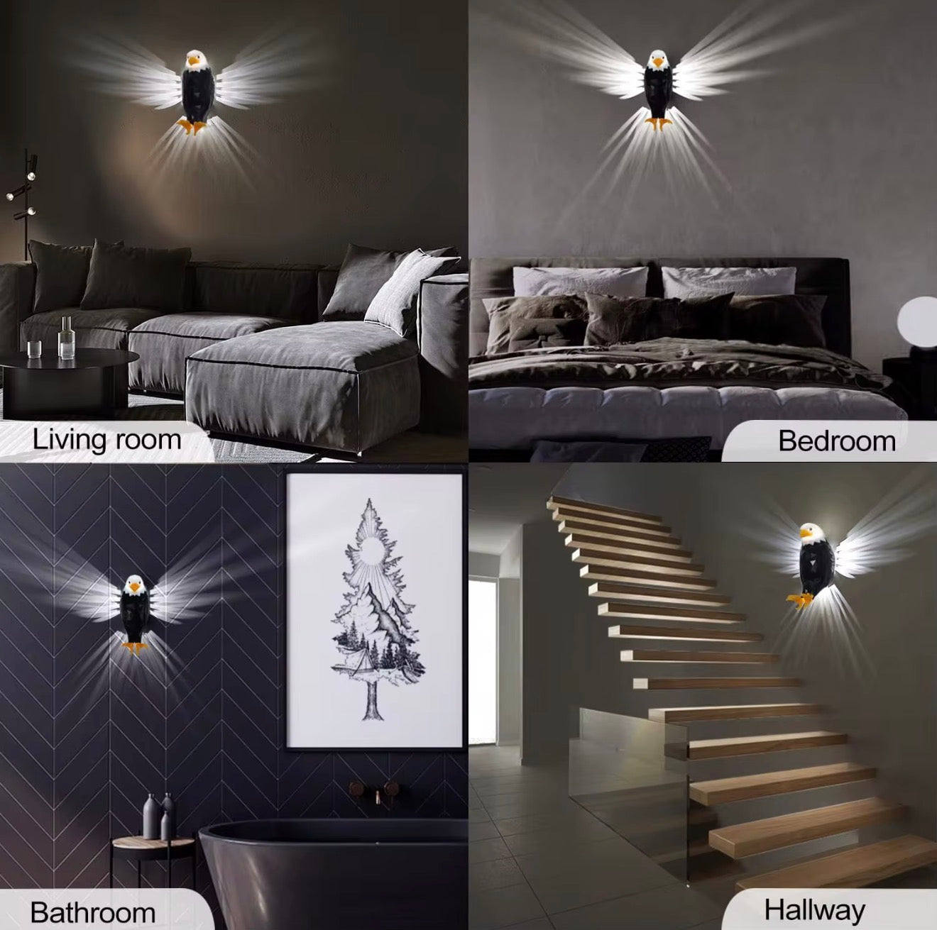 Modern Bird Shaped LED Wall Lamp Black White Yellow Living Room Bedroom Hallway