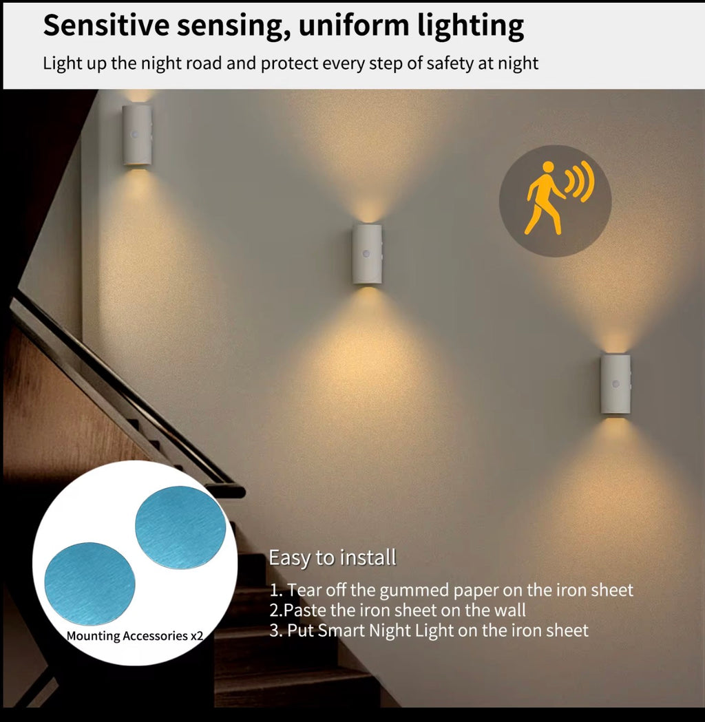 LED Night Light Motion Sensor Magnetic Rechargeable Adjustable Brightness White