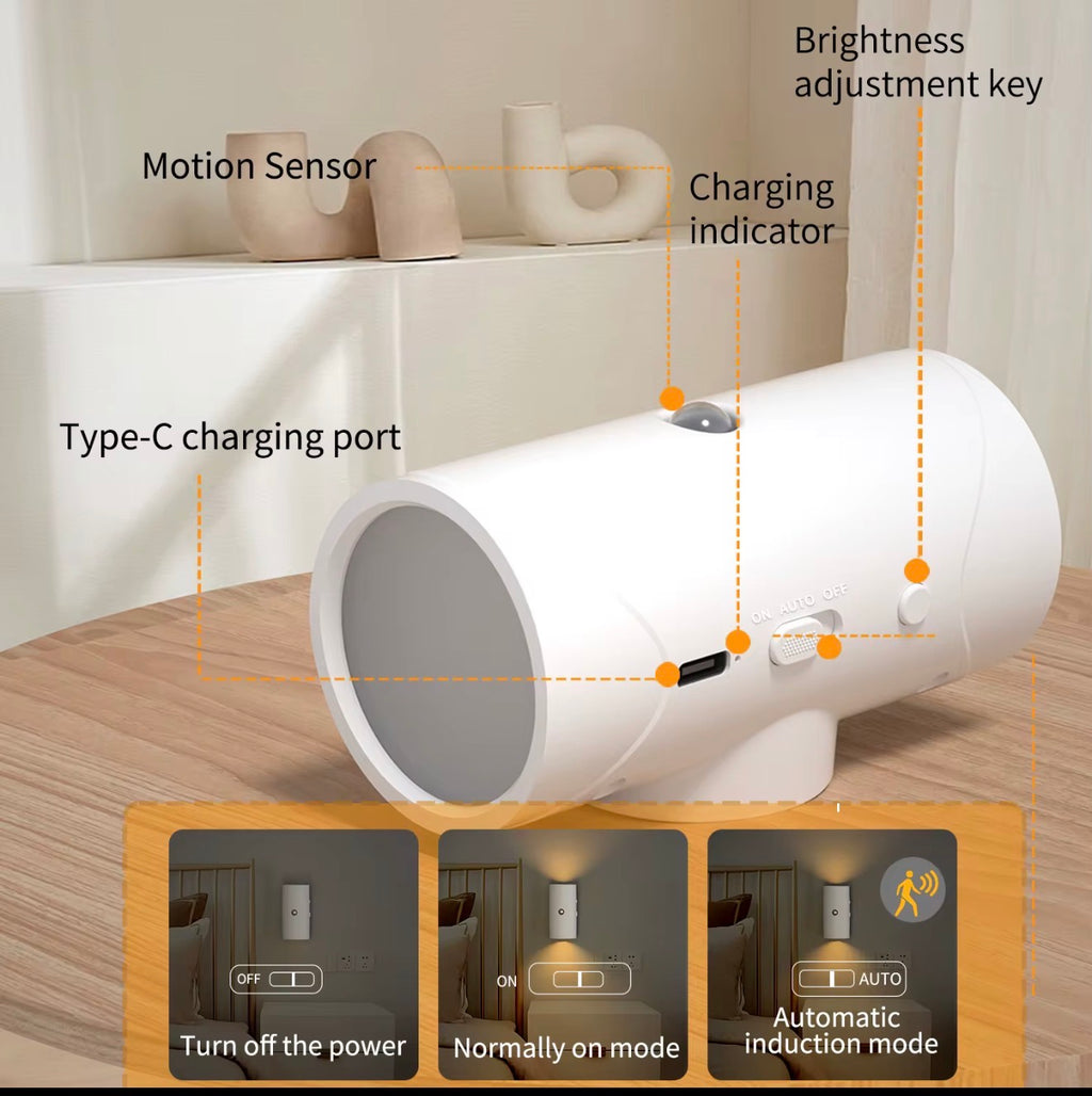 LED Night Light Motion Sensor Magnetic Rechargeable Adjustable Brightness White