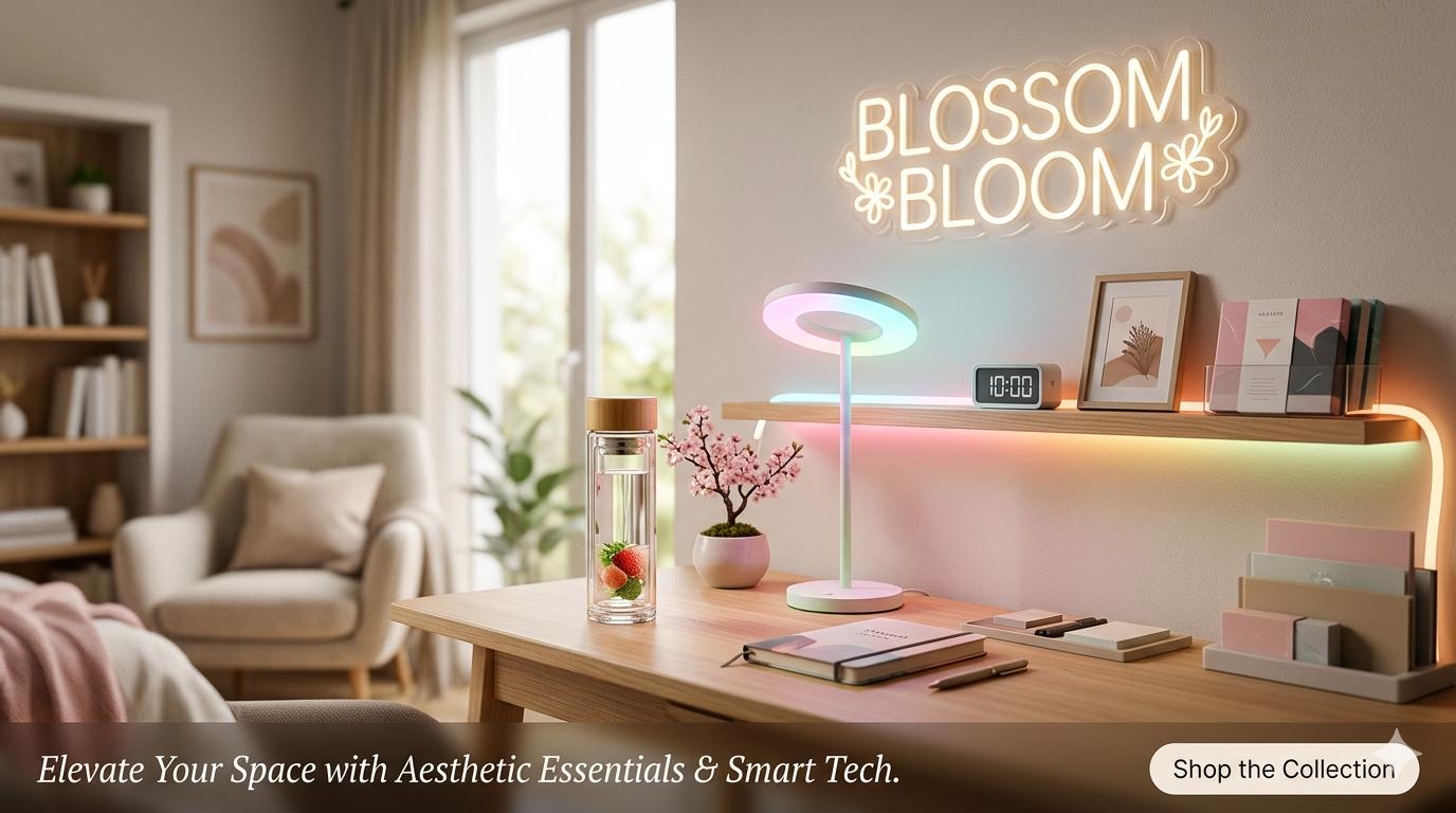 Modern room interior with a desk, chair, and decorative elements.